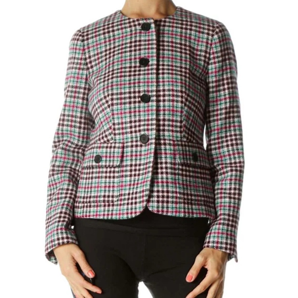Talbots Multicolor Plaid Wool Blend Blazer Jacket